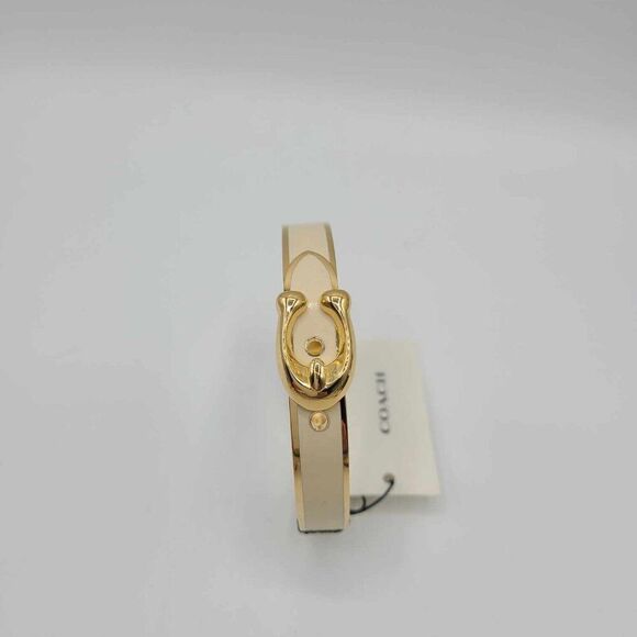 Coach Buckle Gold White Enamel Hinge Bangle Bracelet NWT!  NEW! - Picture 4 of 10